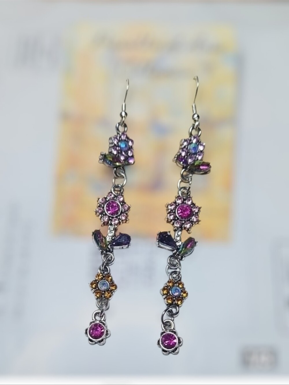 925 Sterling Silver Hook Multicolor Floral Crystal Drop Earrings for Women